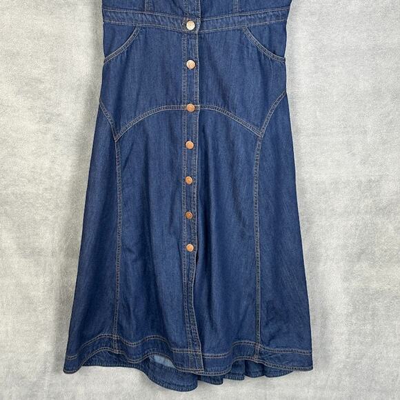 Pilcro Anthropologie Dress Womens Medium Blue Denim Button Midi Sleeveless Boho - Picture 3 of 15